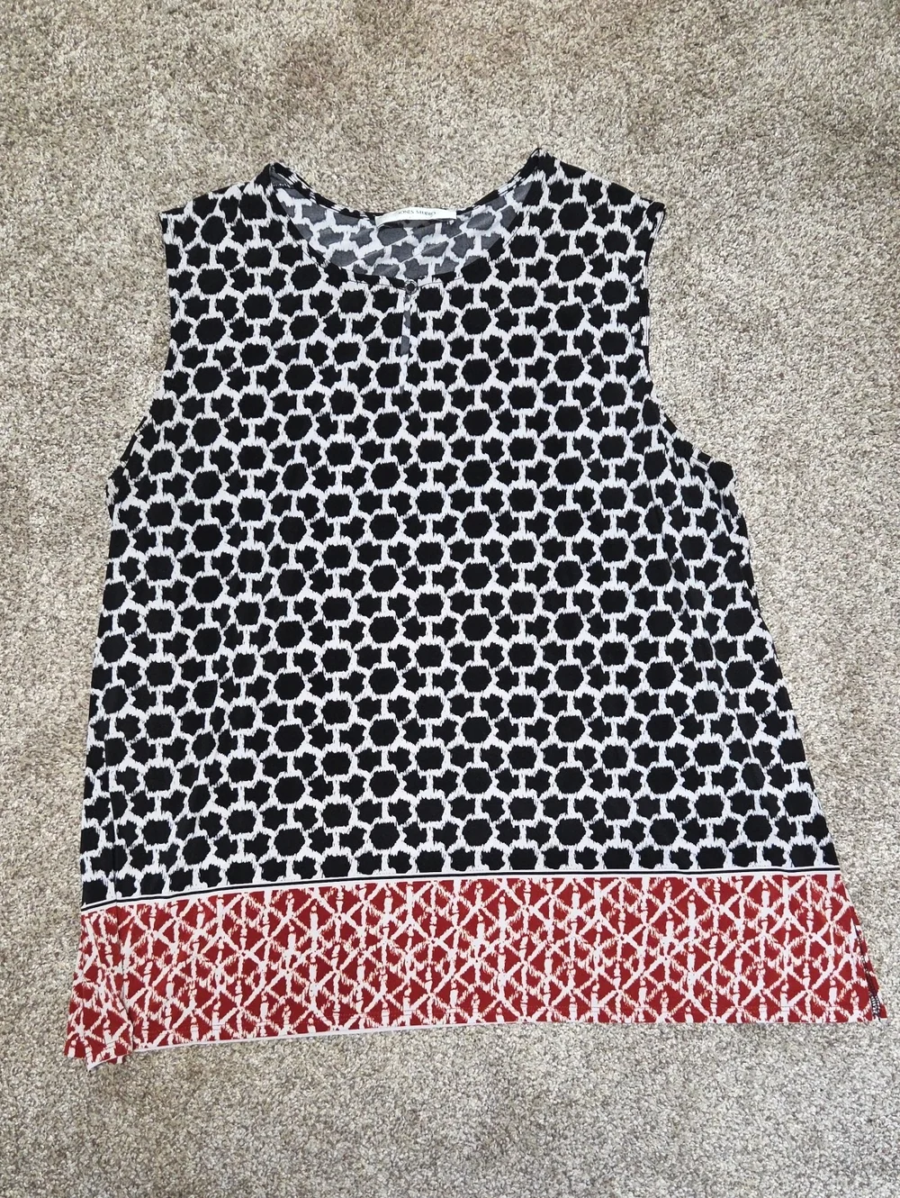 Jones Studio Sleeveless Black & White Geometric Print Blouse Top Womens Size 2x